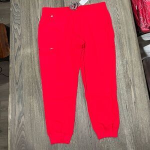 NWT Figs Zamora Jogger Scrub Pants Six Pockets Yoga Waistband Neon Red Size 2XL